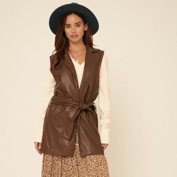 Brown vegan leather vest - Picture 1 of 6